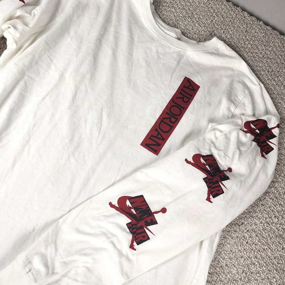 Nike Air Jordan Long Sleeve Shirt Mens Large Graphic Cotton Off White Red Black